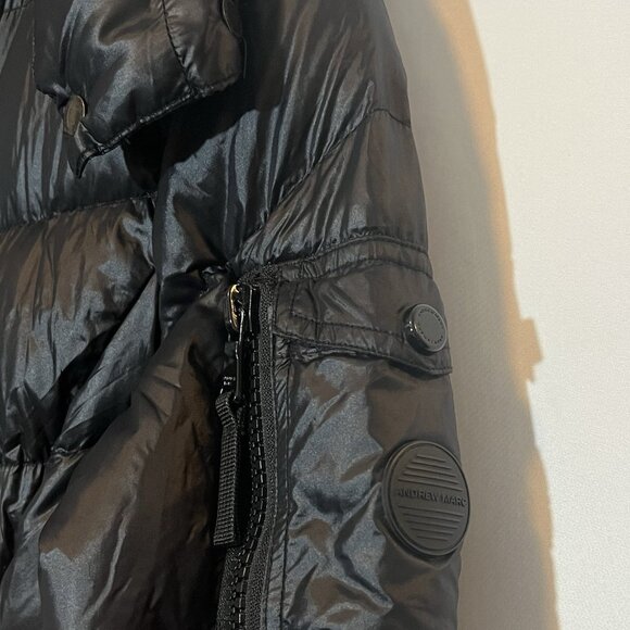 Andrew Marc Women’s Long Jacket Lightweight Hooded Down Quilted Black Medium - Picture 10 of 16
